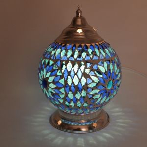 Mozaikowa orientalna lampa stołowa niebieska, Sabri
