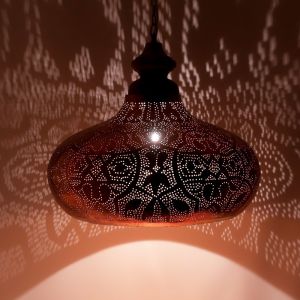 Filigranowa orientalna lampa wisząca miedziana, Zina
