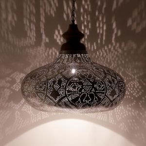 Filigranowa orientalna lampa wisząca srebrna, Zina