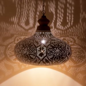 Filigranowa orientalna lampa wisząca biała, Zina