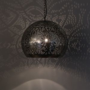Filigranowa orientalna lampa wisząca srebrna, Kenza