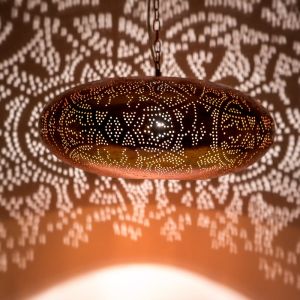 Filigranowa orientalna lampa wisząca miedziana, Zina