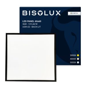 Czarny panel LED 60x60 - 125 lm/W - UGR<22 - biały regulowany - podświetlany