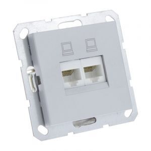 Q-Link S-Line Socket do montażu podtynkowego Telefon/Data 2x8-biegunowy, szary/aluminium