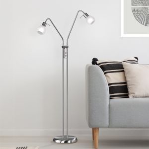 Niklowa lampa stojąca nowoczesna, Benita, z przełącznik