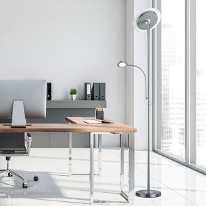 Niklowa lampa stojąca nowoczesna, Benny, 18W, 3000K LED, z dotykowy ściemniacz