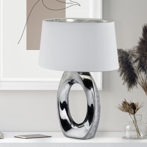 Ceramiczna lampa stołowa srebrna, Moldrup, z przełącznik