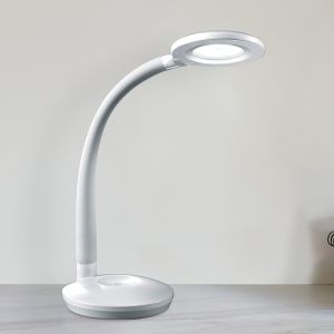 Biała lampa biurkowa plastikowa, Jesse, 3W, 3000K LED, z dotykowy ściemniacz