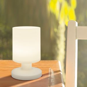 Biała lampa stołowa ogrodowa plastikowa, Wiesje, 1,5W, 3000K LED, IP44, z przełącznik