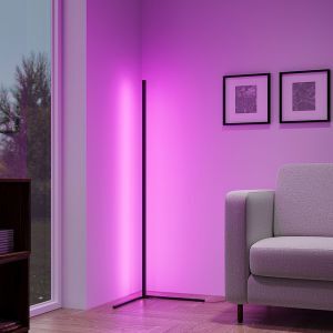 Czarna lampa stojąca nowoczesna, Erdal, 10W, RGB LED, z pilot