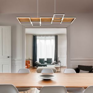 Drewniana lampa wisząca brązowa, Justian, 42W, 3000K LED, ściemniana w 3 krokach