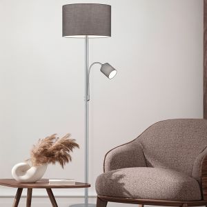 Szara lampa stojąca nowoczesna, Ledbury, z przełącznik