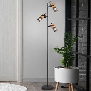 Czarna lampa stojąca vintage, Jessica, z przełącznik
