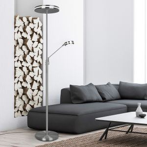 Niklowa lampa do czytania stojąca nowoczesna, Marjon, 35W, regulowana ciepła do zimnej bieli LED, z dotykowy ściemniacz
