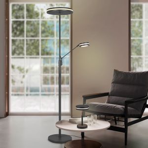 Antracytowa lampa do czytania stojąca nowoczesna, Marjon, 35W, regulowana ciepła do zimnej bieli LED, z dotykowy ściemniacz