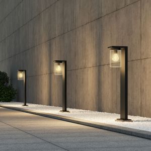 Czarna lampa podłogowa zewnętrzna z czujnikiem zmierzchu nowoczesna, Yves, IP44