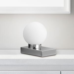 Niklowa lampa stołowa nowoczesna, Jullian, z przełącznik