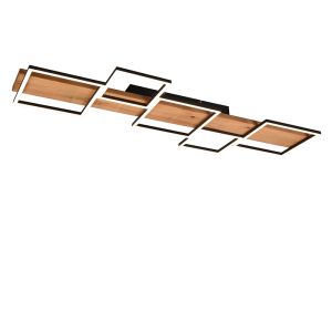 Drewniany plafon sufitowy brązowy, Justian, 42W, 3000K LED, ściemniana w 3 krokach