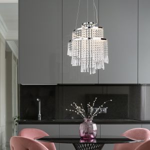 Chromowany żyrandol design, Sjon, 30W, regulowana ciepła do zimnej bieli LED, ściemniana w 3 krokach