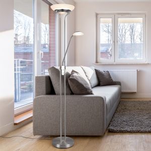 Niklowa lampa do czytania stojąca nowoczesna, Fredrika, 27W, 3000K LED, z dotykowy ściemniacz