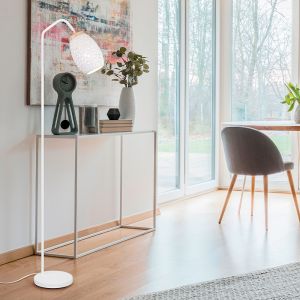 Biała lampa stojąca nowoczesna, Delana, z przełącznik