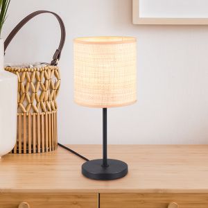 Kremowy lampa stołowa rustykalna, Peder, z przełącznik