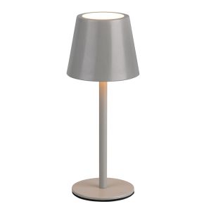Szara lampa stołowa akumulatorowa metalowa, Priya, 1,6W, regulowana ciepła do zimnej bieli LED, ściemniana w 3 krokach