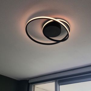 Czarny plafon sufitowy nowoczesny, Sassandra, 22W, 3000K LED, ściemniana w 3 krokach