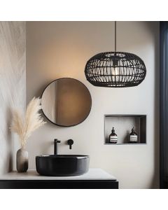 Rattanowa lampa wisząca do łazienki czarna, Emilio, IP44