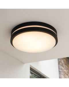 Plastikowa zewnętrzna lampa sufitowa z czujnikiem ruchu czarna, James, IP44