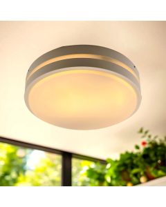 Plastikowa zewnętrzna lampa sufitowa z czujnikiem ruchu biała, James, IP54
