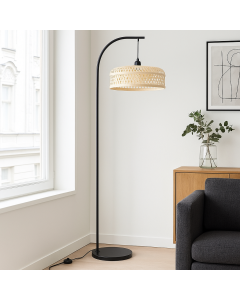 Bambusowa lampa stojąca brązowa, Jennifer, z przełącznik