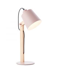 Drewniana lampa stołowa różowa, Dorina, z przełącznik