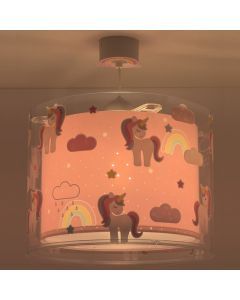 Różowa lampa wisząca dla dzieci plastikowa, Unicorn