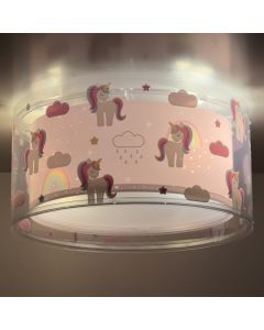 Różowa lampa sufitowa dla dzieci plastikowa, Unicorn