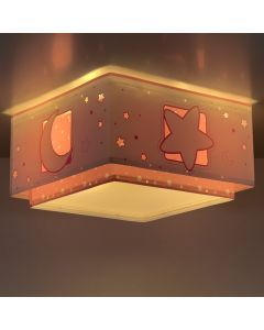 Różowa lampa sufitowa dla dzieci plastikowa, Moon and stars