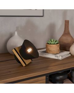 Drewniana retro lampa stołowa czarna, Juanita, z przełącznik