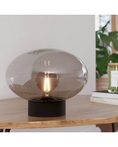 Szklana design lampa stołowa szara, Kirstin, z przełącznik