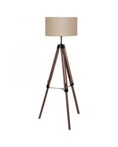 Drewniana rustykalna lampa stojąca trójnożna brązowa, Joana, z przełącznik