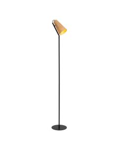 Rattanowa lampa stojąca brązowa, Bensen, z przełącznik
