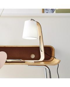 Drewniana lampa stołowa biała, Nordic, z przełącznik