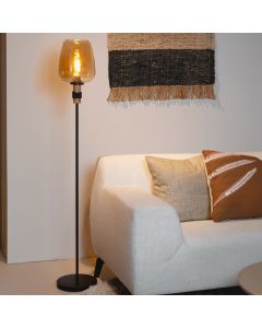 Bursztynowa lampa stojąca retro, Ilona, z przełącznik