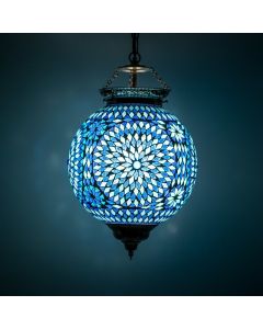 Mozaikowa orientalna lampa wisząca niebieska, Aziza