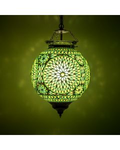 Mozaikowa orientalna lampa wisząca zielona, Aziza