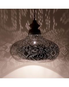 Filigranowa orientalna lampa wisząca srebrna, Zina