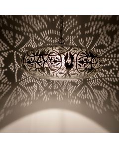 Filigranowa orientalna lampa wisząca srebrna, Zina