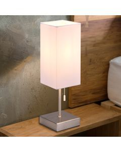 Niklowa lampa stołowa nowoczesna, Selma, z przełącznik pociągowy