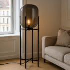 Retro lampa stojąca szara, Roxy, z przełącznik