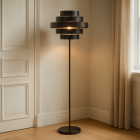 Rustykalna lampa stojąca czarna, Jana, z przełącznik