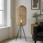 Rattanowa lampa stojąca brązowa, Pinar, z przełącznik